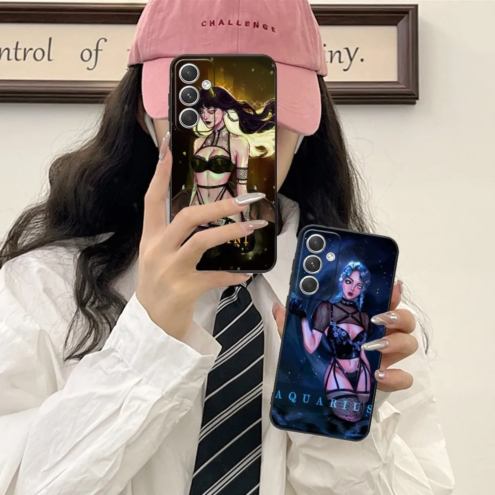 Sexy Zodiac Mobile Cell Phone Case For Samsung Galaxy S24 S23 S22 S21 S20 S10 S9 Plus Fe Ultra Lite Black Phone Cover Funda