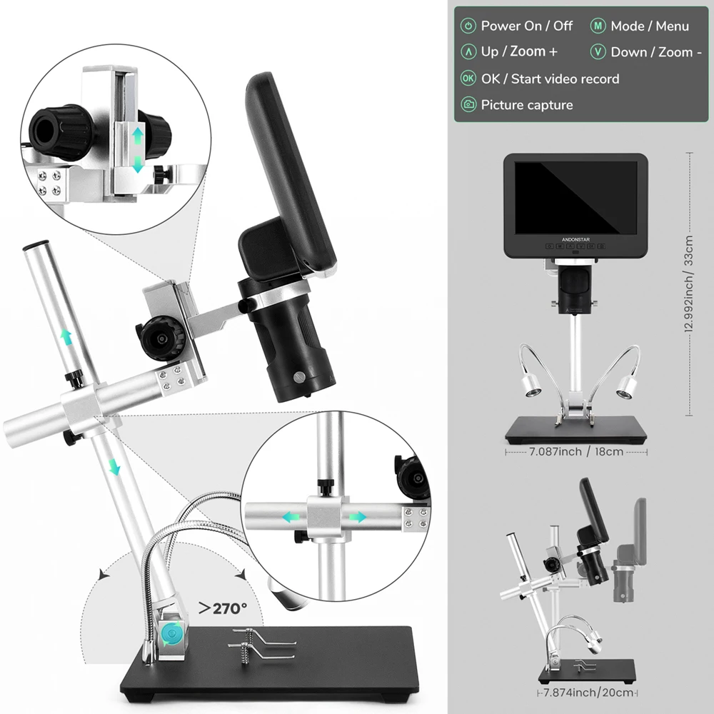 Andonstar Trinocular 2000X UHD 2160P HDMI Digital Microscope AD246SM with PC Connection for PCB Solder Check for Phone Repair 6
