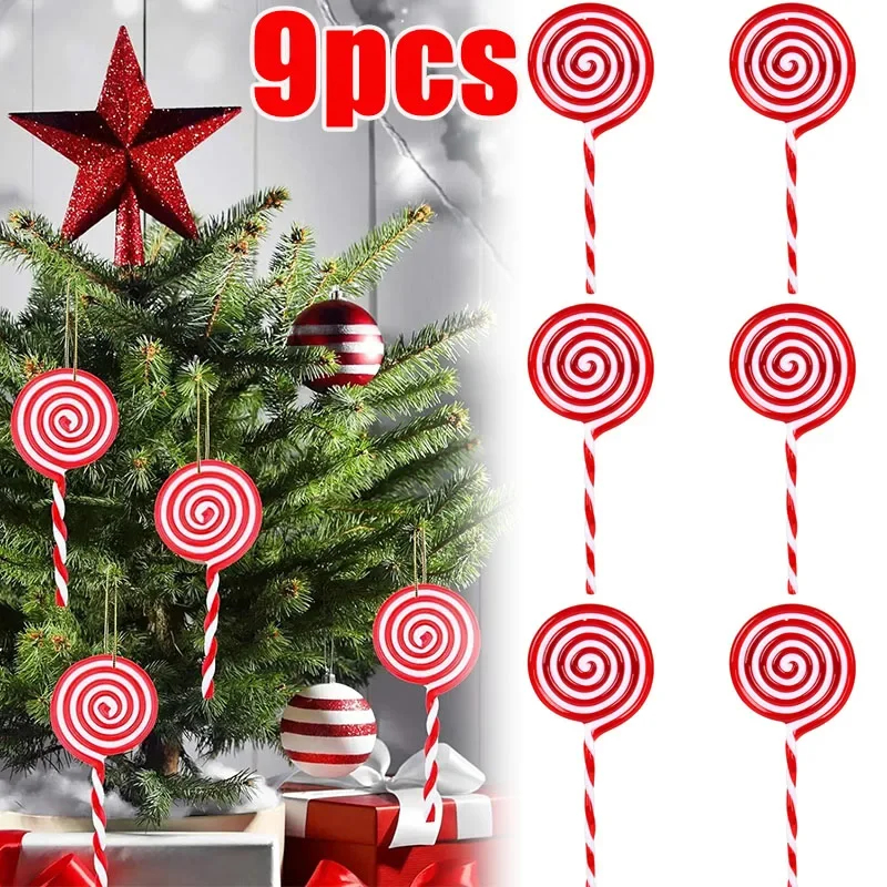Christmas Lollipop Ornament Christmas Tree Ornament White and Red Valentine's Day Decorations 9/6/3/1Pcs