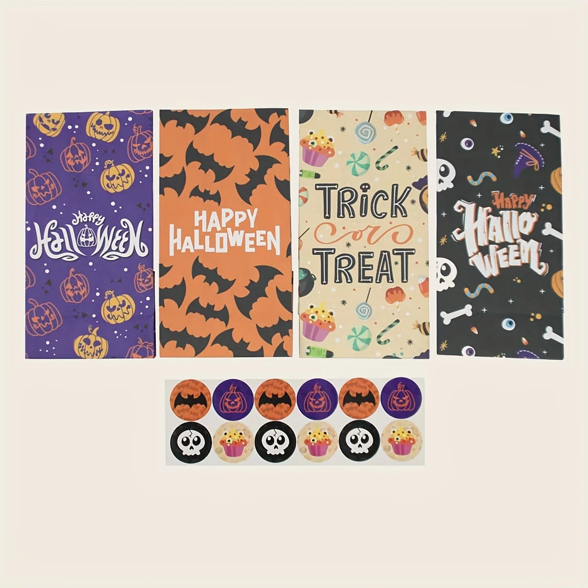 24pcs-Halloween Kraft Paper Gift Bags - for Party FavorsTrick or TreatBirthday, and Craft Supplies -24 bags+24 circular stickers