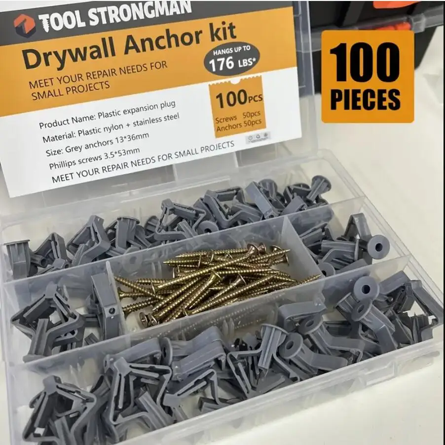 Description Picture 2 of item100pcs Gray Butterfly Drywall Anchor Expansion Screw for Plasterboard Wall Plug with Self Tapping Screws Drywall Anchor Kit