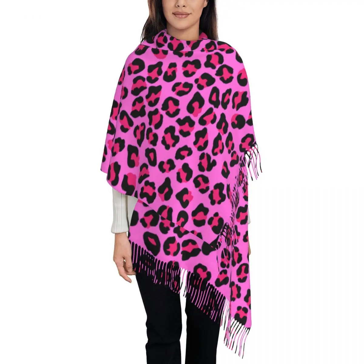 

Customized Print Leopard Cheetah Seamless Pattern Scarf Men Women Winter Warm Scarves Animal Skin Print Spots Shawls Wraps