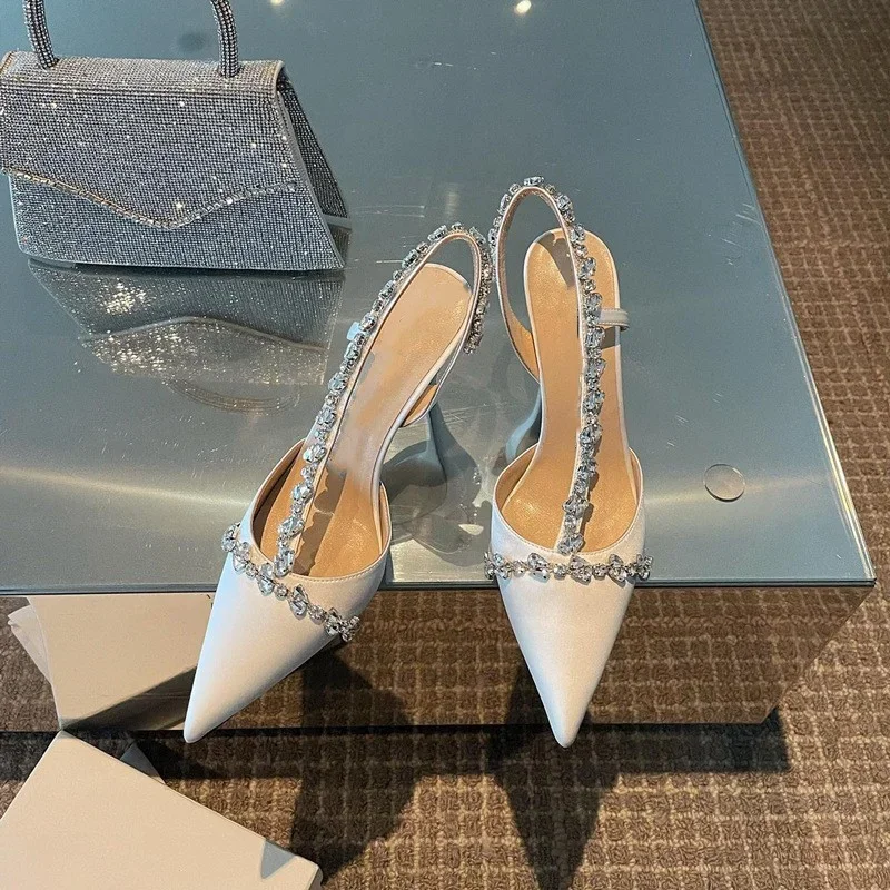 2023 Summer New Fashion Sandals Rhinestone Silk Cloth Stiletto Women's Shoes Temperament Dress Pointed Toe Super High Heels
