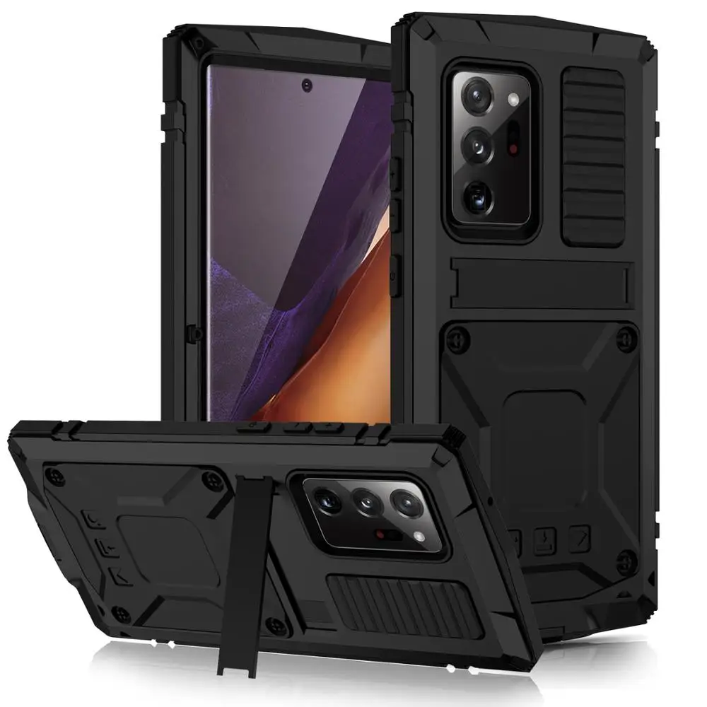 

R-just Heavy Duty Armor Phone Case For Samsung Galaxy Note 20 Ultra Metal Aluminum Protective Case With Kickstand For Note20