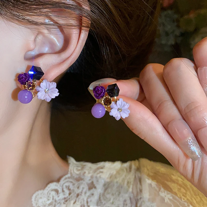 Flower Earrings Colorful Flower Imitation Pearl Geometric Stud Earrings For Women Party Banquet Jewelry Gift