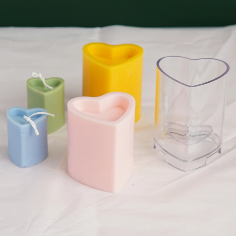 Multi Size Acrylic Love Pillar Candle Mold Heart Shape Plastic Candle Making Set DIY Valentine's Day Gift Wedding Decor Souvenir