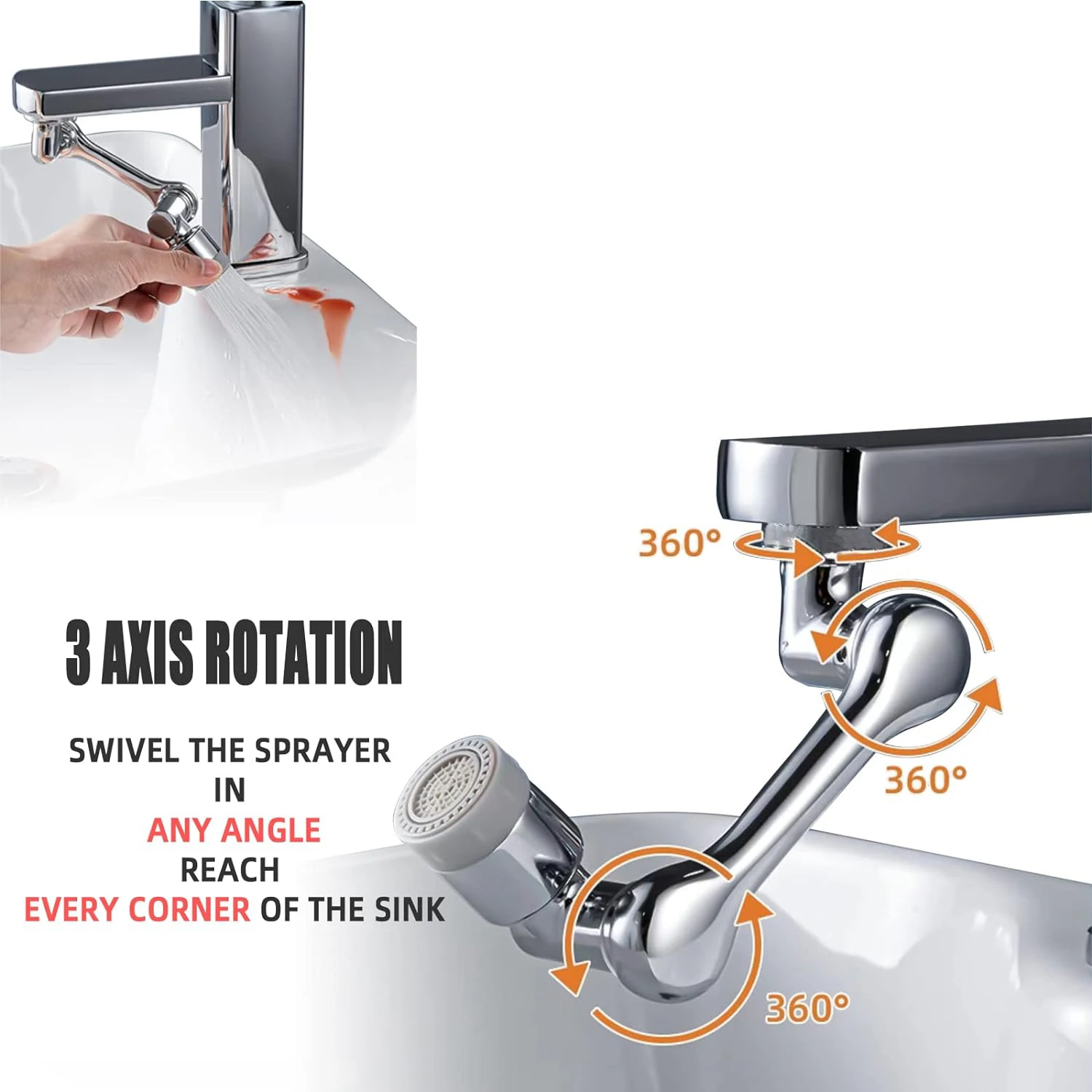 Plastic 1080° Rotation Faucet Aerator Extender Swivel Robotic Arm Faucets Sprayer Head Nozzle Kitchen Tap Saving Water 4