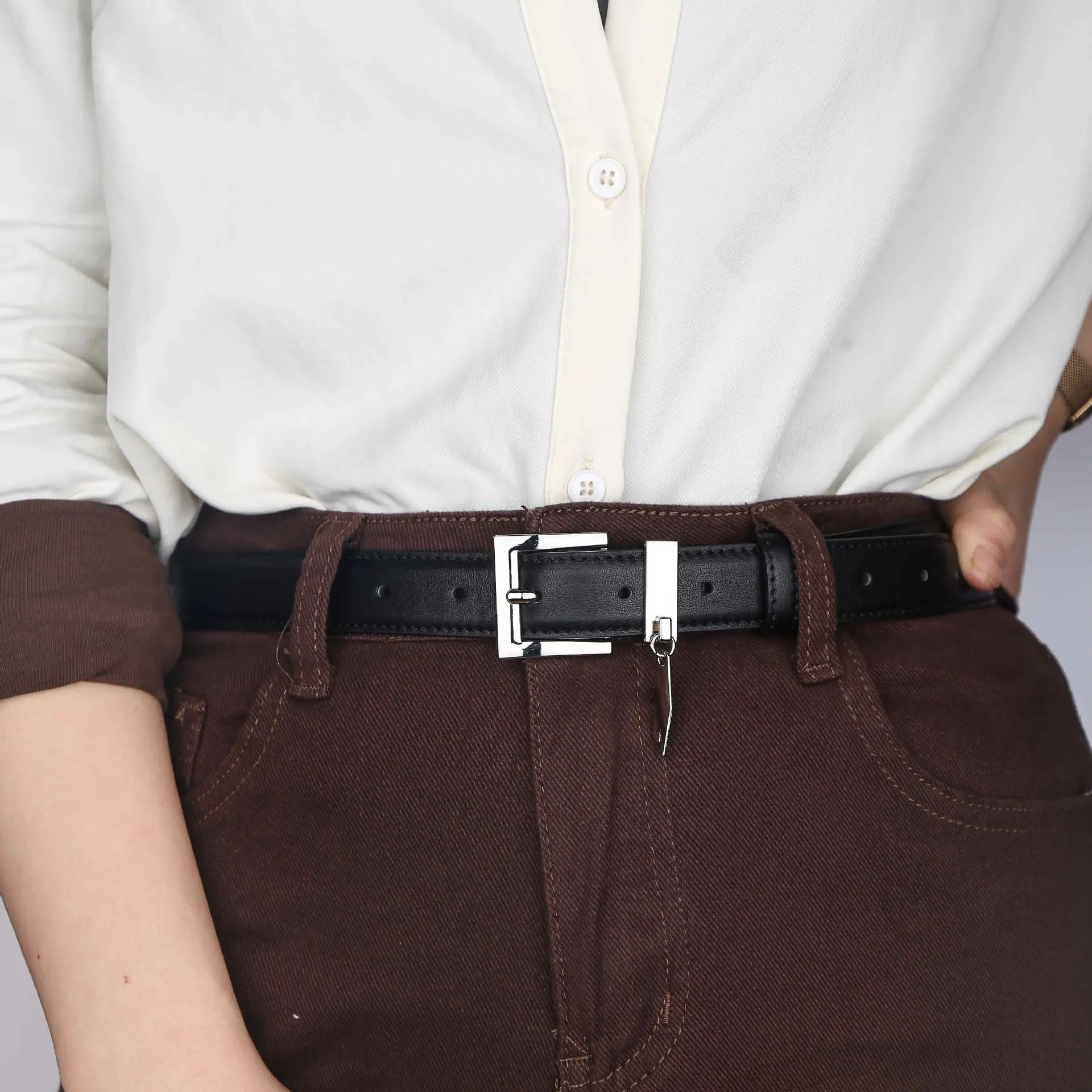 Genuine Leather Top Layer Cowhide Retro Needle Buckle Women's Belt Simple Casual Pants Belt Student Decoration Luxury Belt