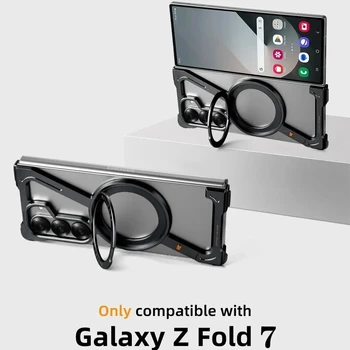 Metal Frameless Case for Samsung Galaxy Z Fold 7 – Shockproof Bumper Protective Phone Cover with 360° Rotating Magnetic Stand, Ultra-Slim Durable Metal Frame Shell for Samsung Z Fold7