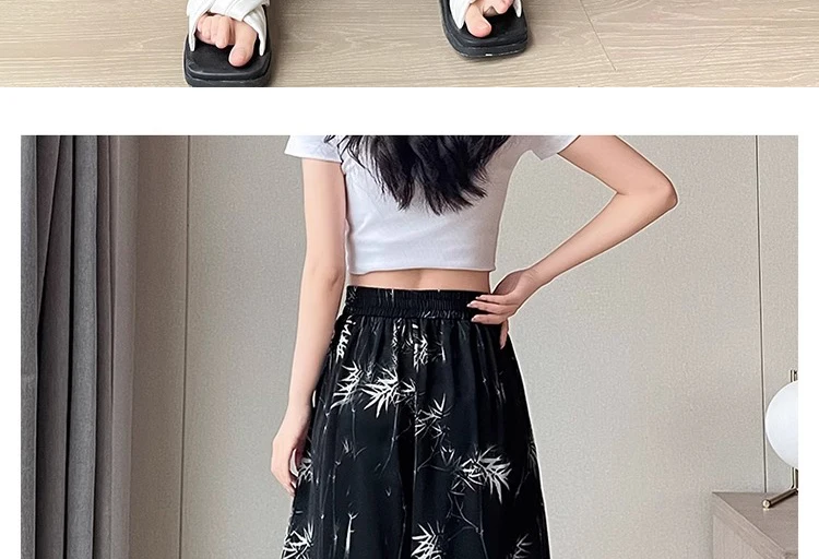 Chinese Style Maternity Culottes Drawstring Waist Wide Legs Trousers Fashion Printing Pregnant Woman Pantskirt Wide Leg Pants 4