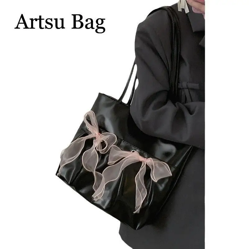 Pink Boston Bag 2024 New Silk Bow Decor Summer Date Bag Commuter Handheld Large Capacity Tote Bag for Women Shoulder Bag