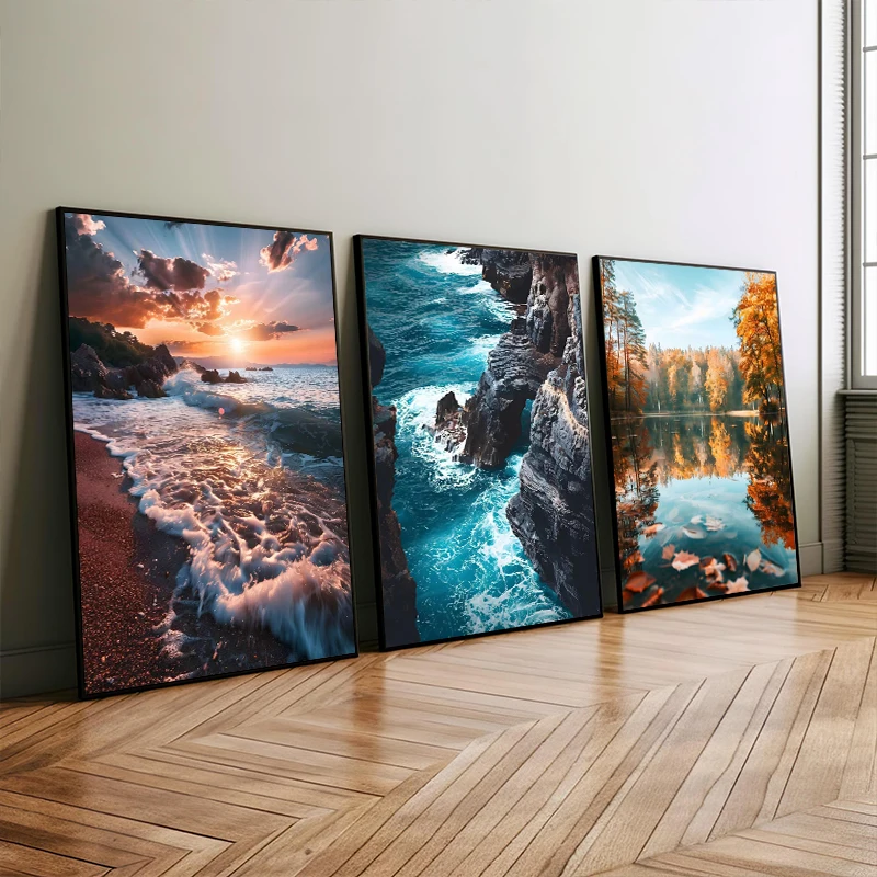 Natural Scenery Landscape Canvas Art: Sea, Mountains, and Rivers Poster