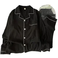 Grande taille pur coton fil hommes vêtements de nuit printemps et automne à manches longues Simple noir vêtements de nuit Homewear jeunesse pyjamas ensemble 5
