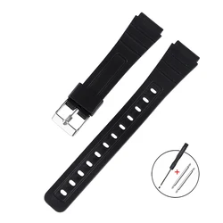 Silicone Watch Strap - Durable 16mm/18mm Band in PU Resin Bracelet Style - 16mm (Black - Silver)