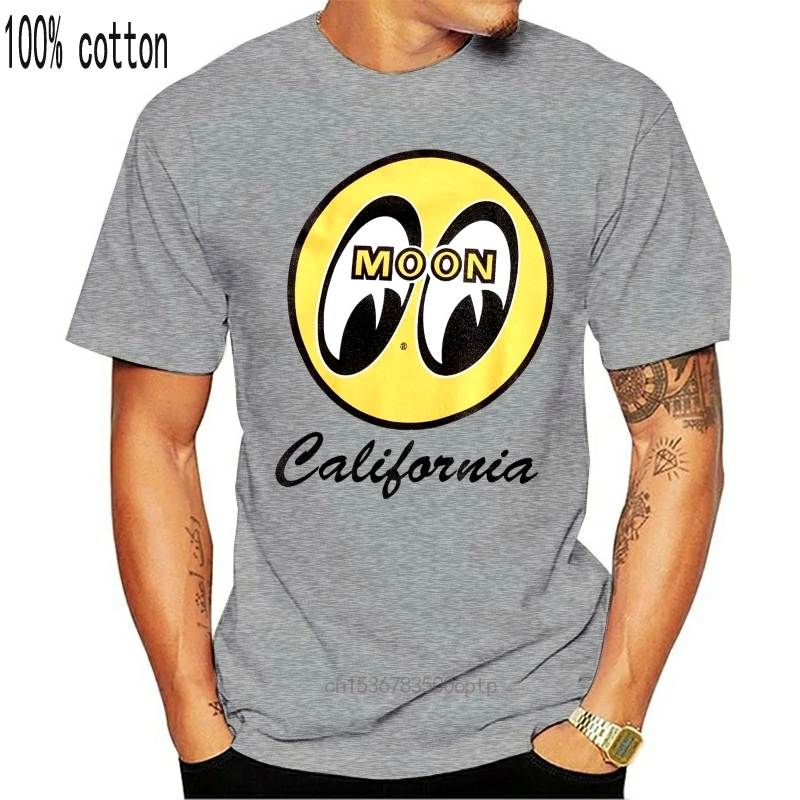 

Men Mooneyes Moon Equipped California Script Logo T-Shirt White Cotton TM141WH Environmental printed