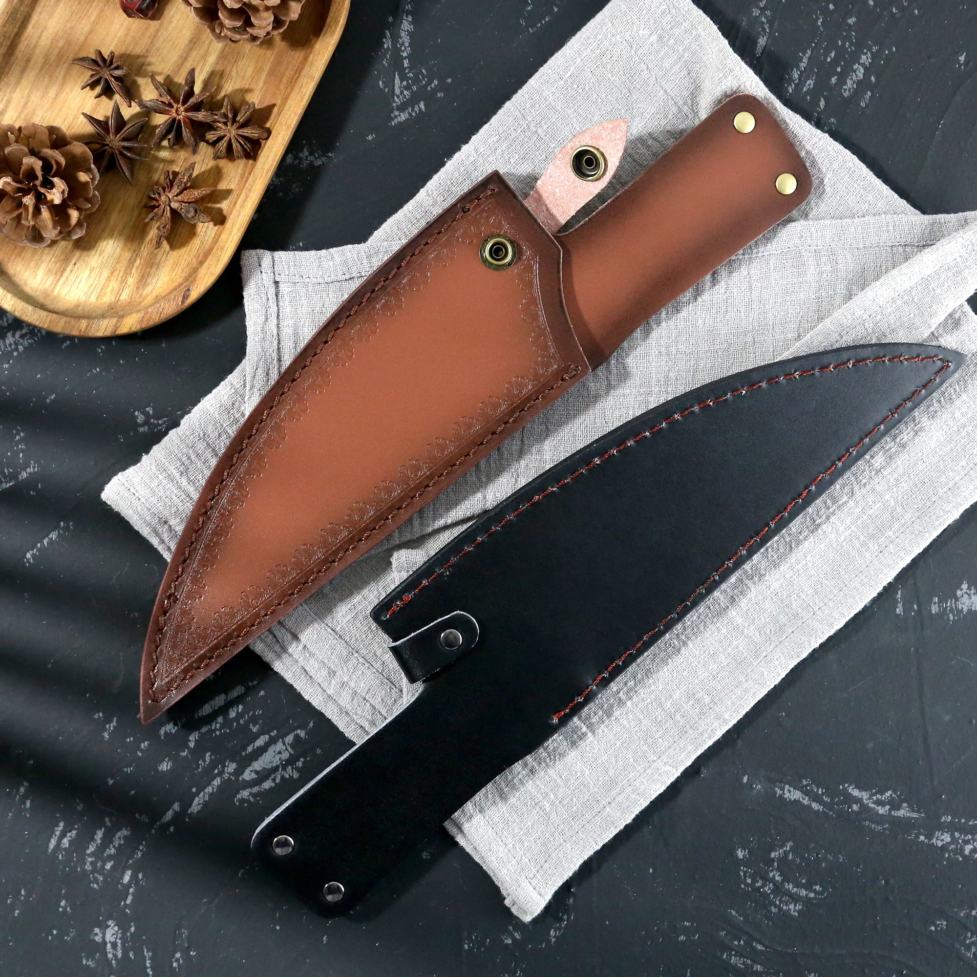 XYJ 2-pieces Set Chef Knife Sleeves Leather Cover Sheath For 8