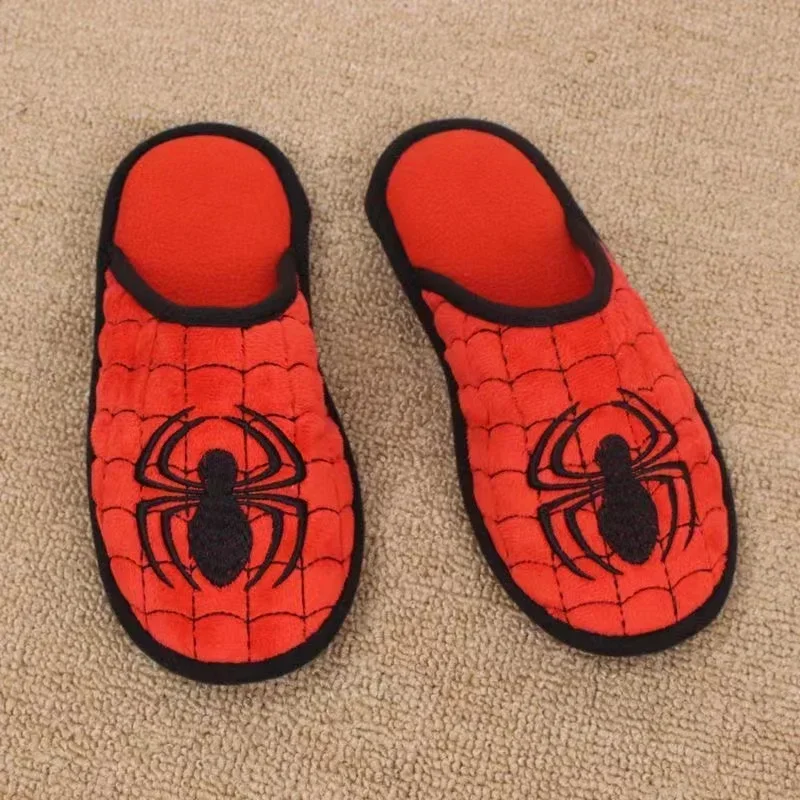 Spring Autumn Cotton Slippers Children Family Matching Girls Men Cartoon Spider Man Kid Boys Indoor Anti-slip Home Shoes EU28-44