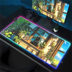 Kawaii RGB LED Backlit Cartoon Cat Gaming Mouse Pad - Anime Desk Mat for Office & Gaming Setup (Cat RGB 3)