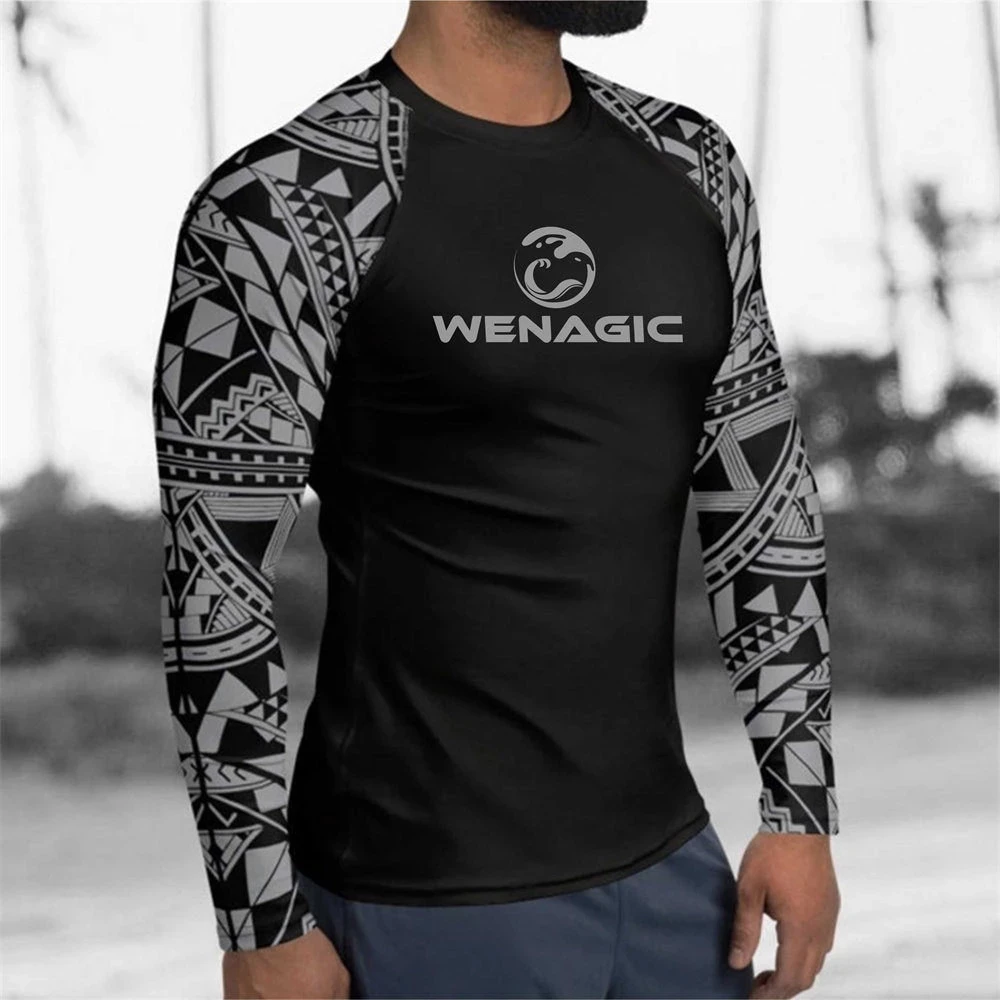 Men Swimsuit T-shirt Beach UV Protection Swimwear Rash Guard Long Sleeve Surfing Diving Swimsuit Surf T-shirt Rashguar UPF 50