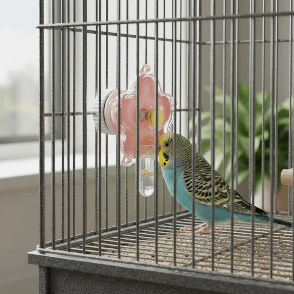 Creative Flowers Shape Rotating Bird Feeder Adjustable Plastic Bird Foraging Gnawing Function Parrot Foraging Activity