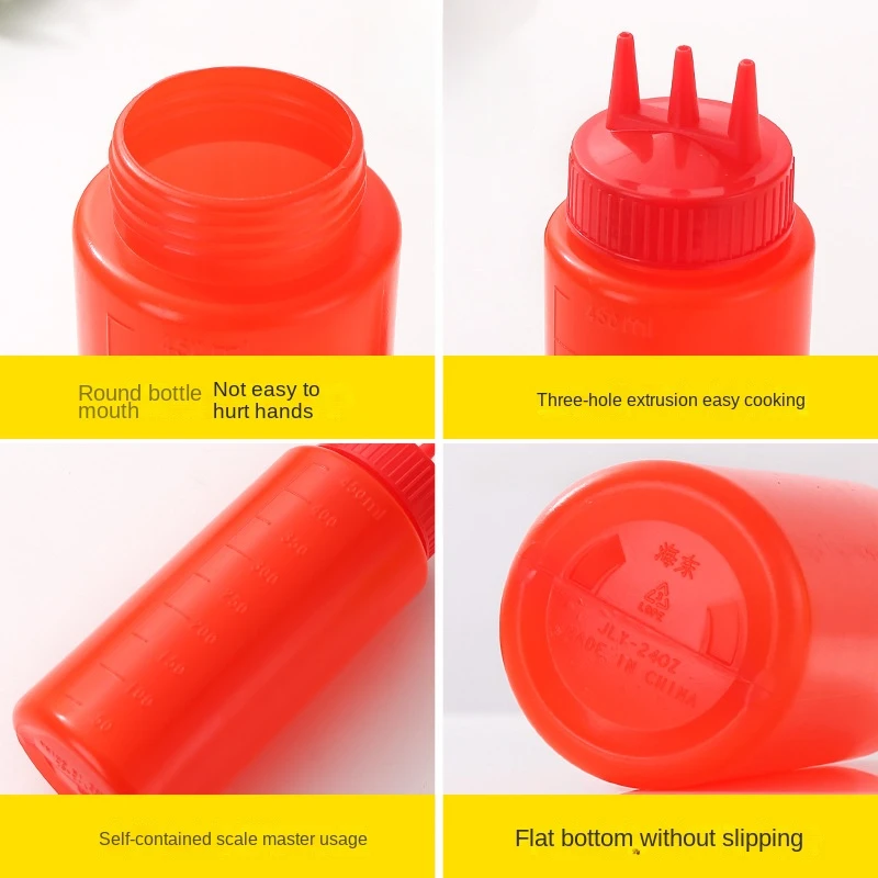 Squeeze Bottle 3 Holes Tomato Mustard Bottle Condiment Dispenser Sauce Vinegar Ketchup Cruet Sauces Container  Sauce Bottle