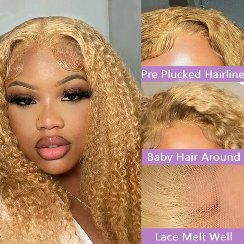 Honey Blonde Wig Human Hair Deep Wave Hd Lace Frontal Wig 13X6 Lace Front Wig Curly Colored 27 Preplucked 250 Density 30 38 Inch
