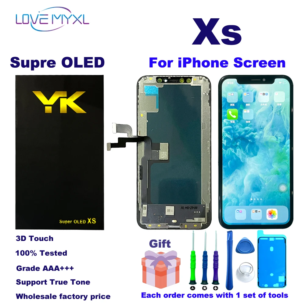 

Grade AAA+++ YK Super OLED Screen For iPhone Xs LCD Display Touch Screen Digitizer Replacement Parts Support True Tone Assembly