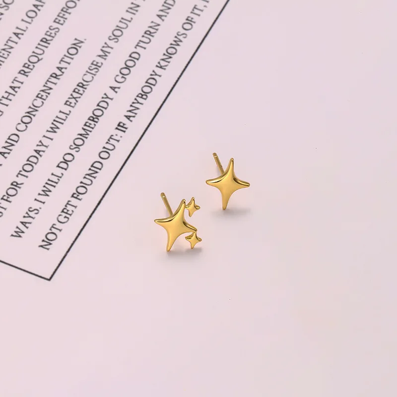 S925 Silver Needle Gold Color Star Small Stud Earrings For Women Girl Korean Tiny Asymmetry Cross Earring Summer Jewelry Gift - Image 6