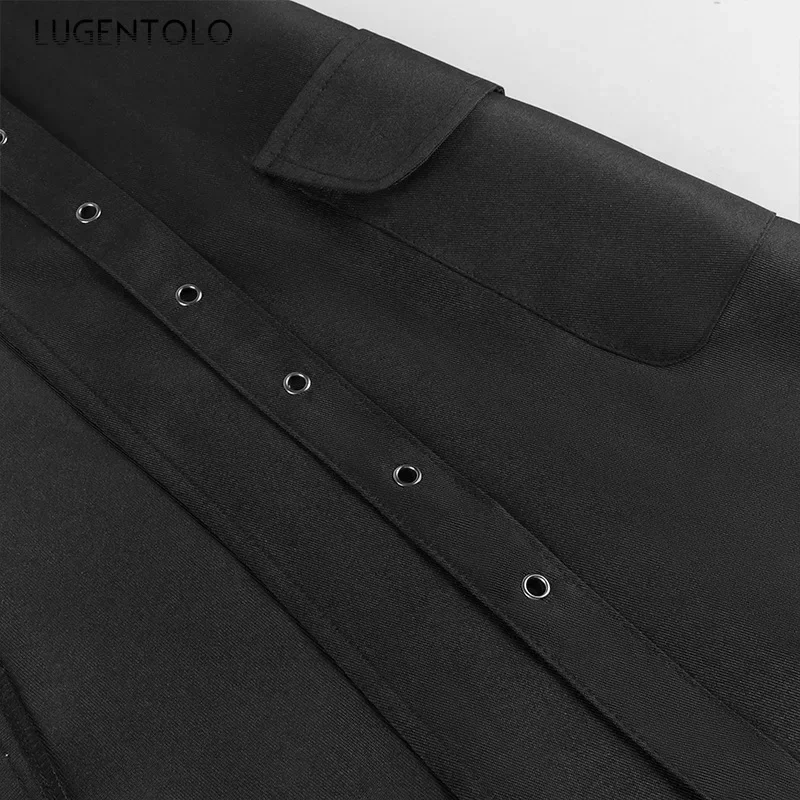 Men Dark Rock Skirt Punk Steam Gothic Party Fashion Solid New Large Size Men's Personality Black Rivet Asymmetric Half Skirts 6