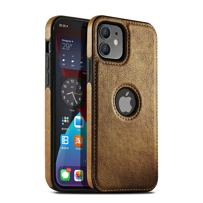 Slim PU Leather Shockproof Back Cover with Logo Cutout