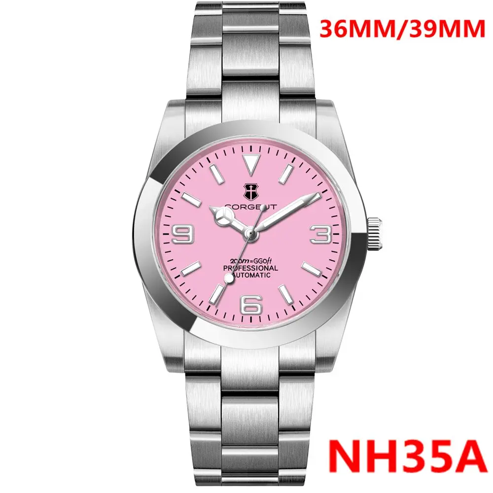 Corgeut NH35 Automatic Mechanical Wristwatches 36MM/39MM Sapphire Luminous 10Bar for Women Men pink female Reloj mechanical watch
