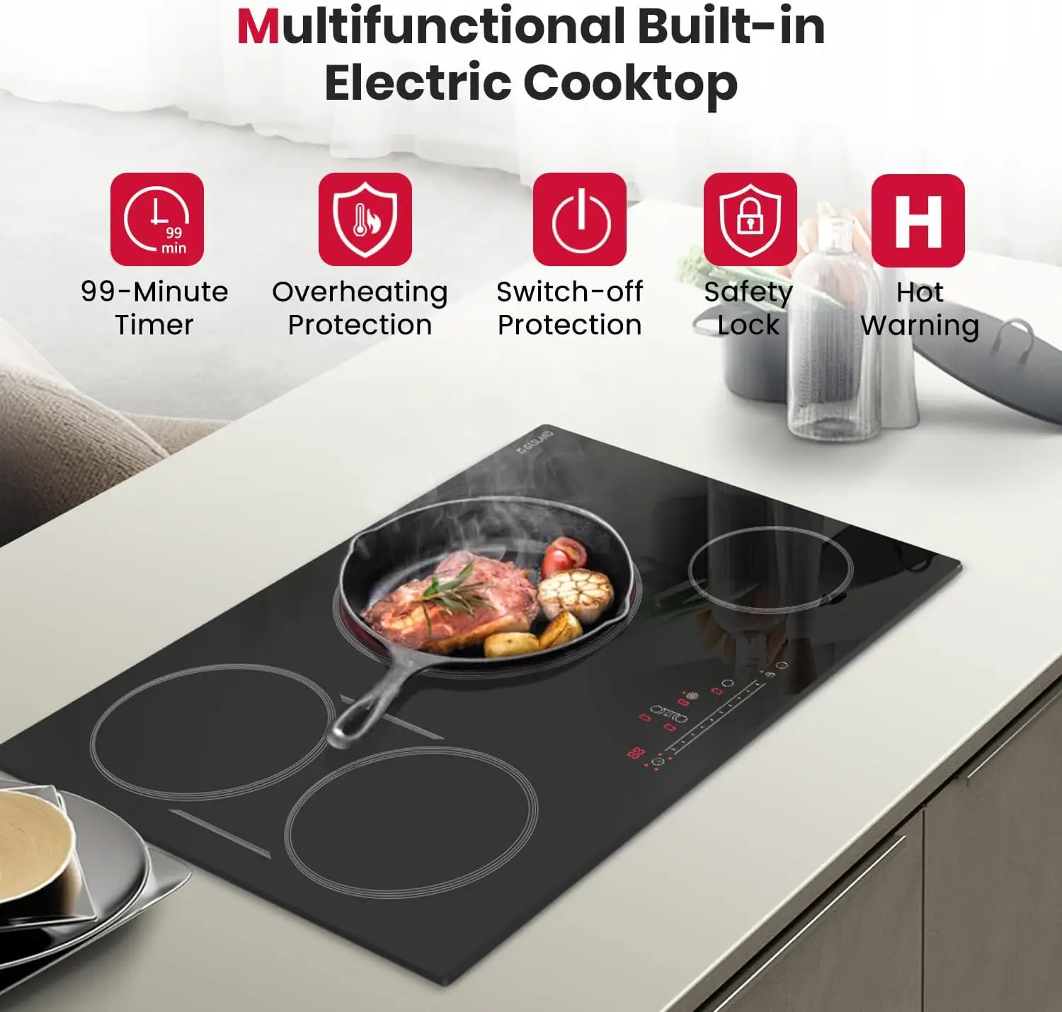 30 Inch Electric Cooktop 4 Burners ETL&FCC Certificated Built-in Radiant Ceramic Cooktop Sync&Triple Burners Slide Touch Control