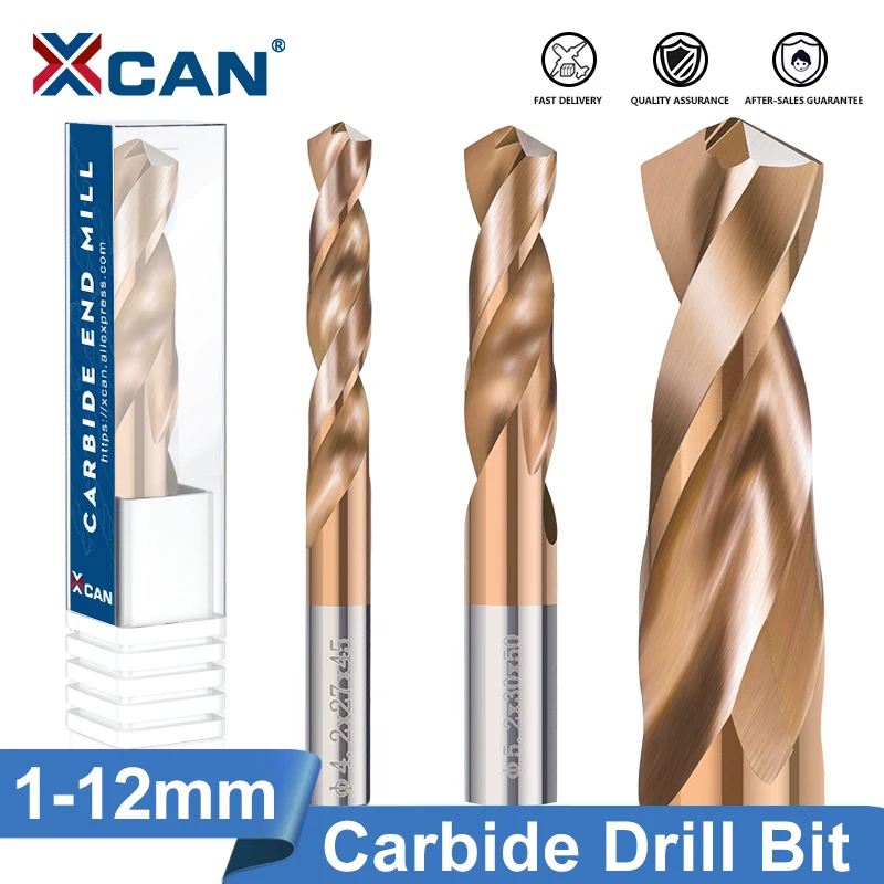 XCAN Drill Bit 1pc Tungsten Carbide Drill Bit 1.0-12mm TiCN Coated Metalworking Monolithic Drill For CNC Lathe Machine