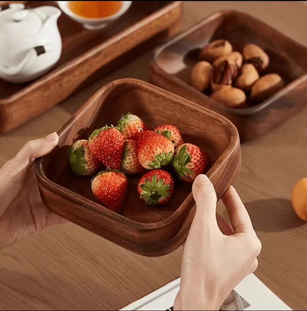 Description Picture 5 of itemWalnut wood Dim sum tray pastry nut small square bowl dry fruit tray storage box solid wood fruit tray wood tray