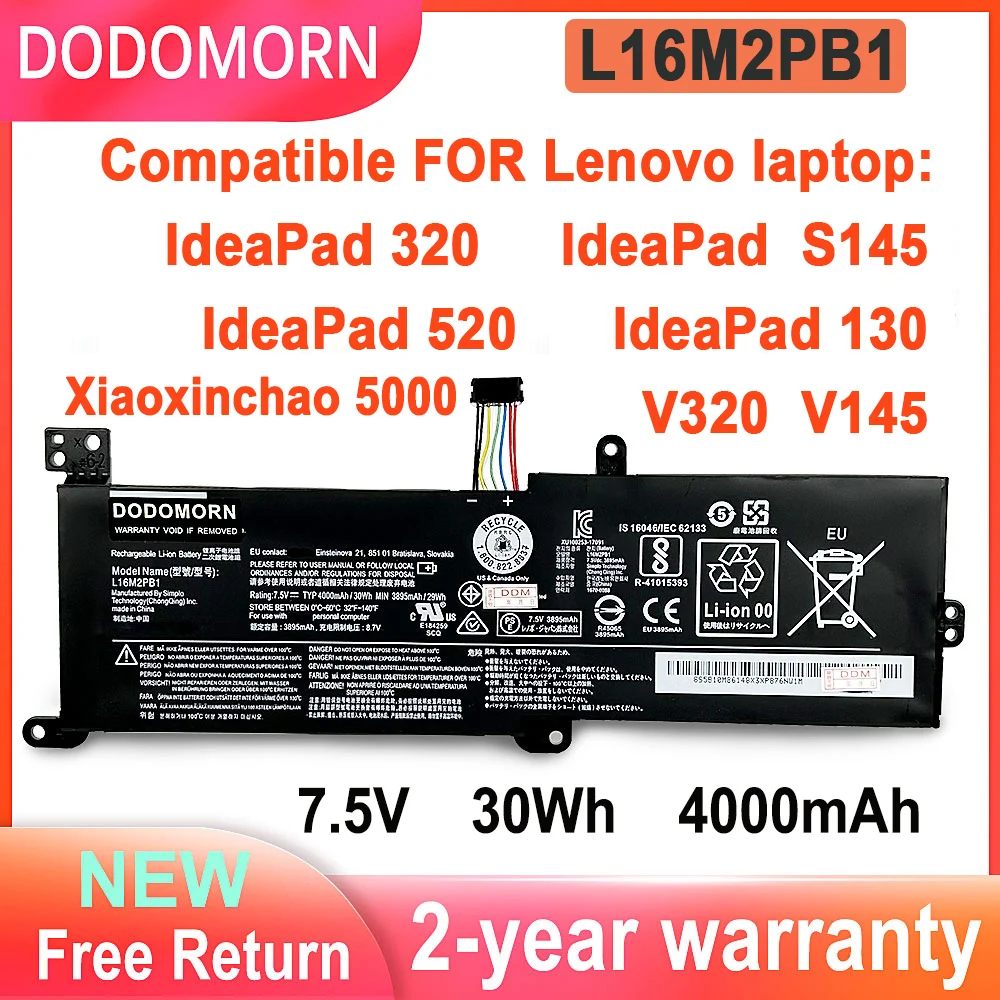 Dodomorn-bateria do Portátil para Lenovo Ideapad 320 S145 520 130 V320 v1 L17l2pf1 L17m2pb7 L16s2pb2 L16m2pb3 L16c2pb1 L16m2pb1
