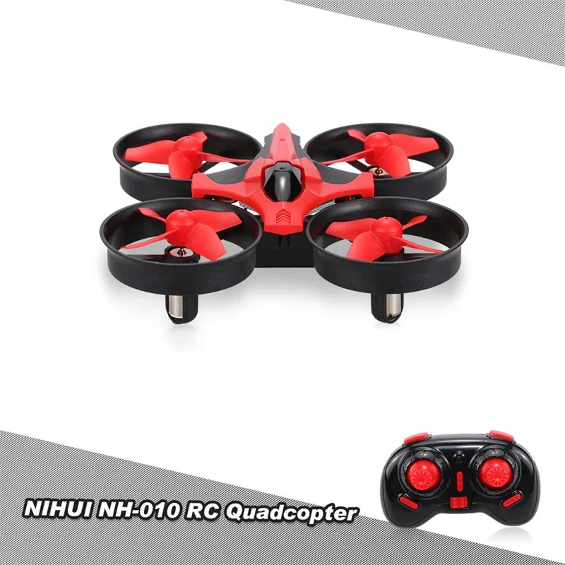 Mini Drone NIHUI NH-010 pas cher, quadricoptère RC 2.4GHz avec gyroscope 6 axes, vue de dessus montrant les hélices