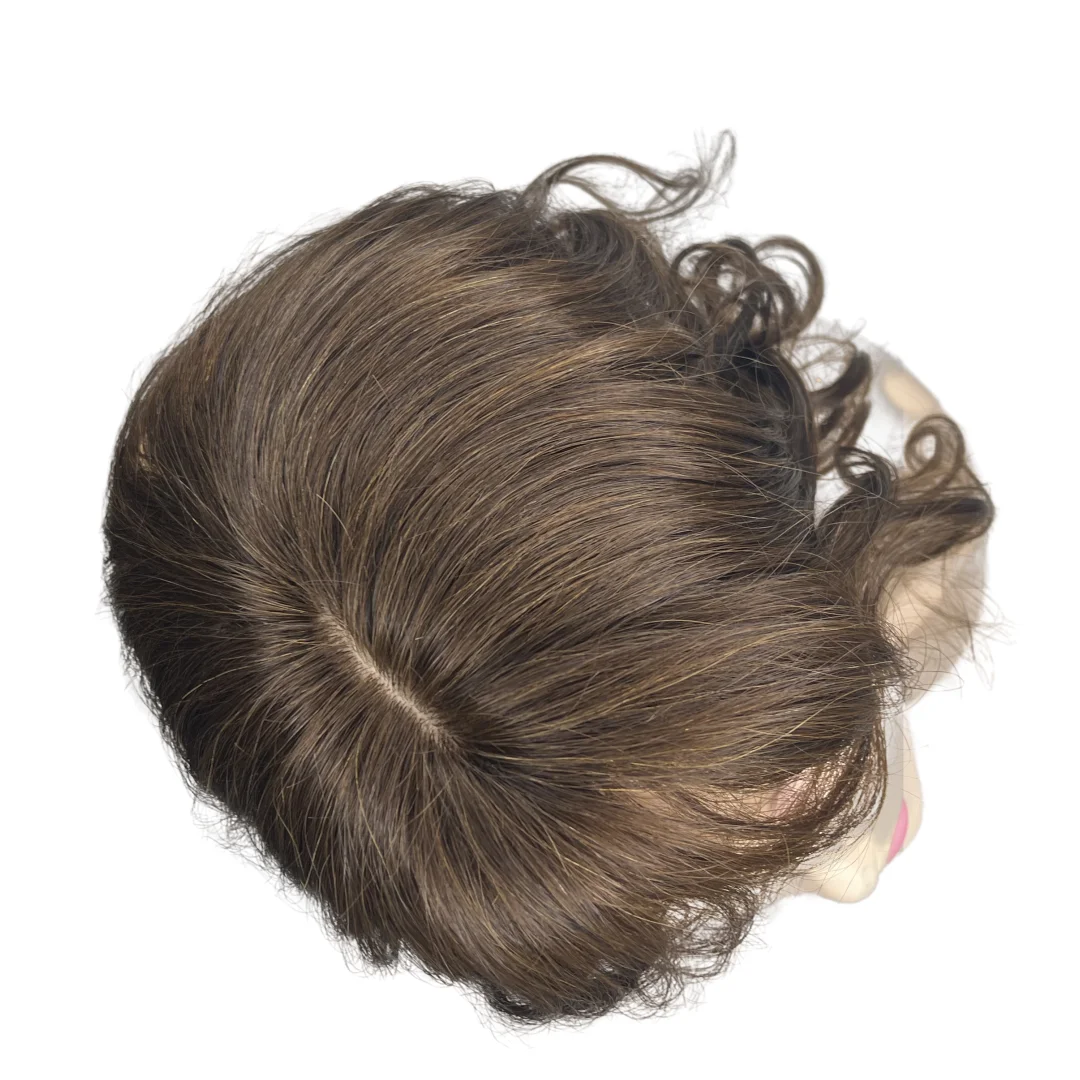 Topper per capelli naturali per donne Toppers per capelli umani ricci ondulati Clip da 14 pollici nell'estensione con frangia Posticci per capelli calvi - immagine 3