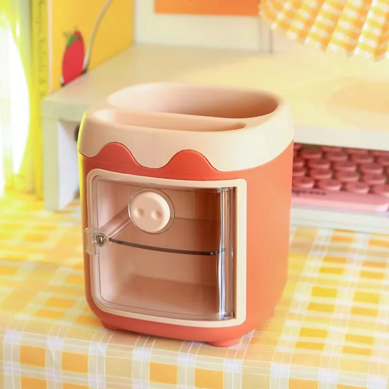 Piggy Drawer Pen Holder Girl Heart Student Multifunctional Storage Office Stationery Rreative Cartoon Multi Grid Cute