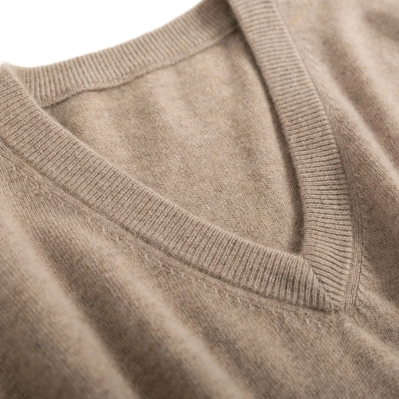 Men's 100% Pure Wool Cashmere Sweater V-Neck Pullovers Knitted Sweater Autumn and Winter New Long Sleeve High-End Jumpers Tops 5