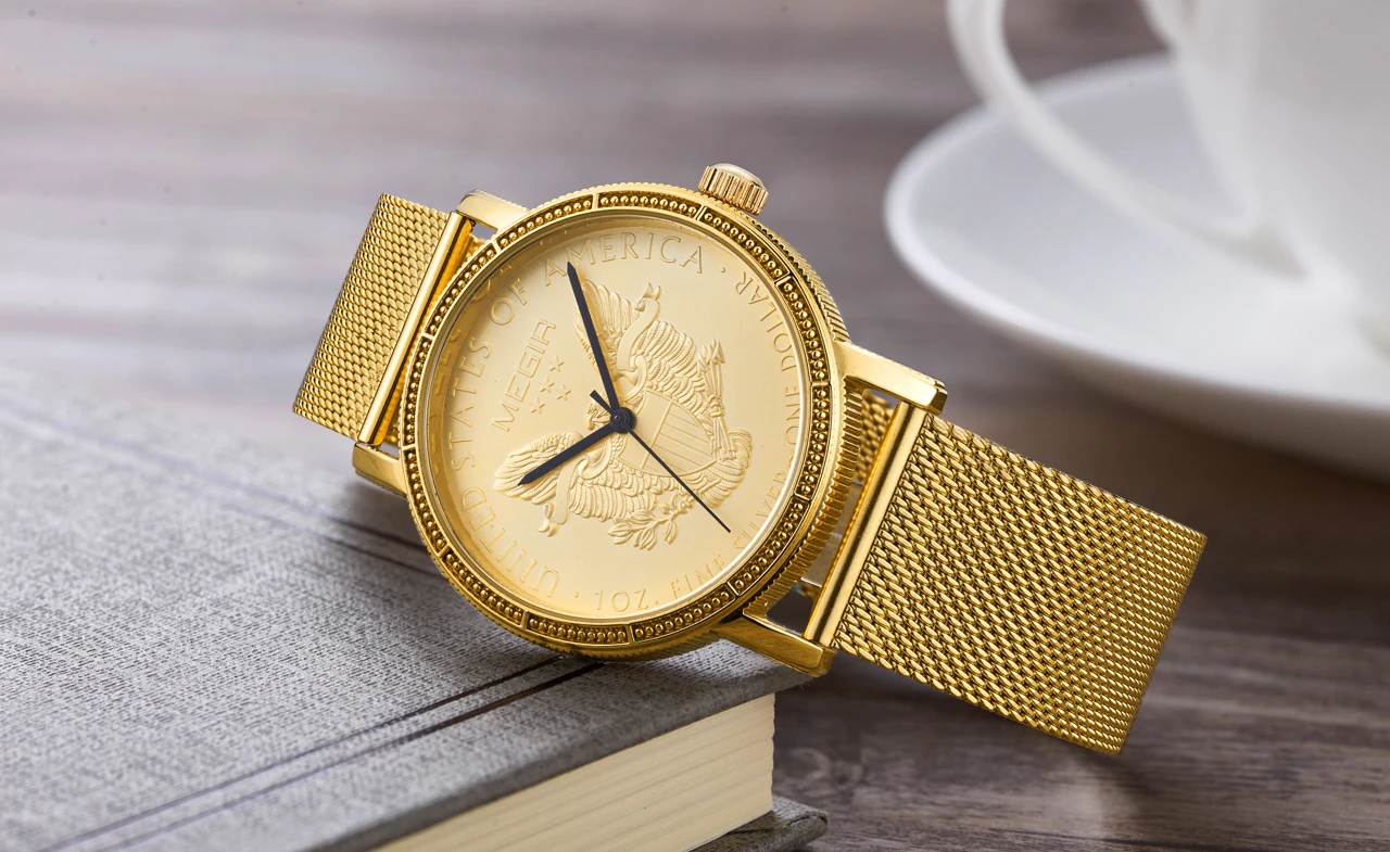 Luxus-Business-Uhr für Männer, Gold, Stahl, Mesh-Armband, Herren-Quarzuhr, wasserdicht, Armbanduhr 2032_voghion.com