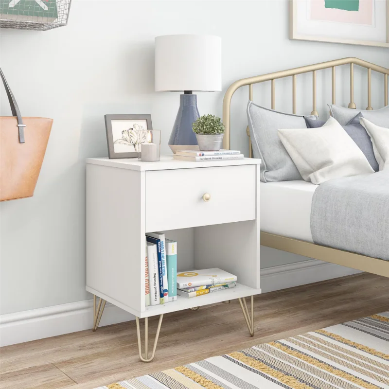 

Novogratz Finley Nightstand White 26.89âH X 19.69âW X 15.67âD Furniture Bedroom Bedside