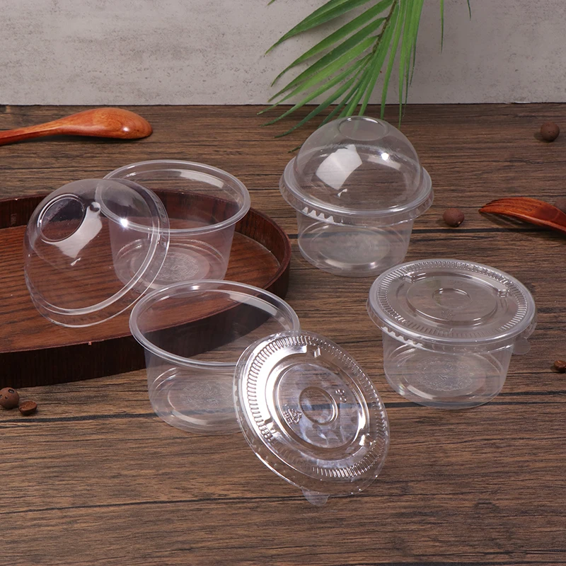 50Pcs 250ML Disposable Salad Cup Transparent Plastic Dessert Cups Bowls Container With Dome/Flat Lids Ice Cream Dessert Cups