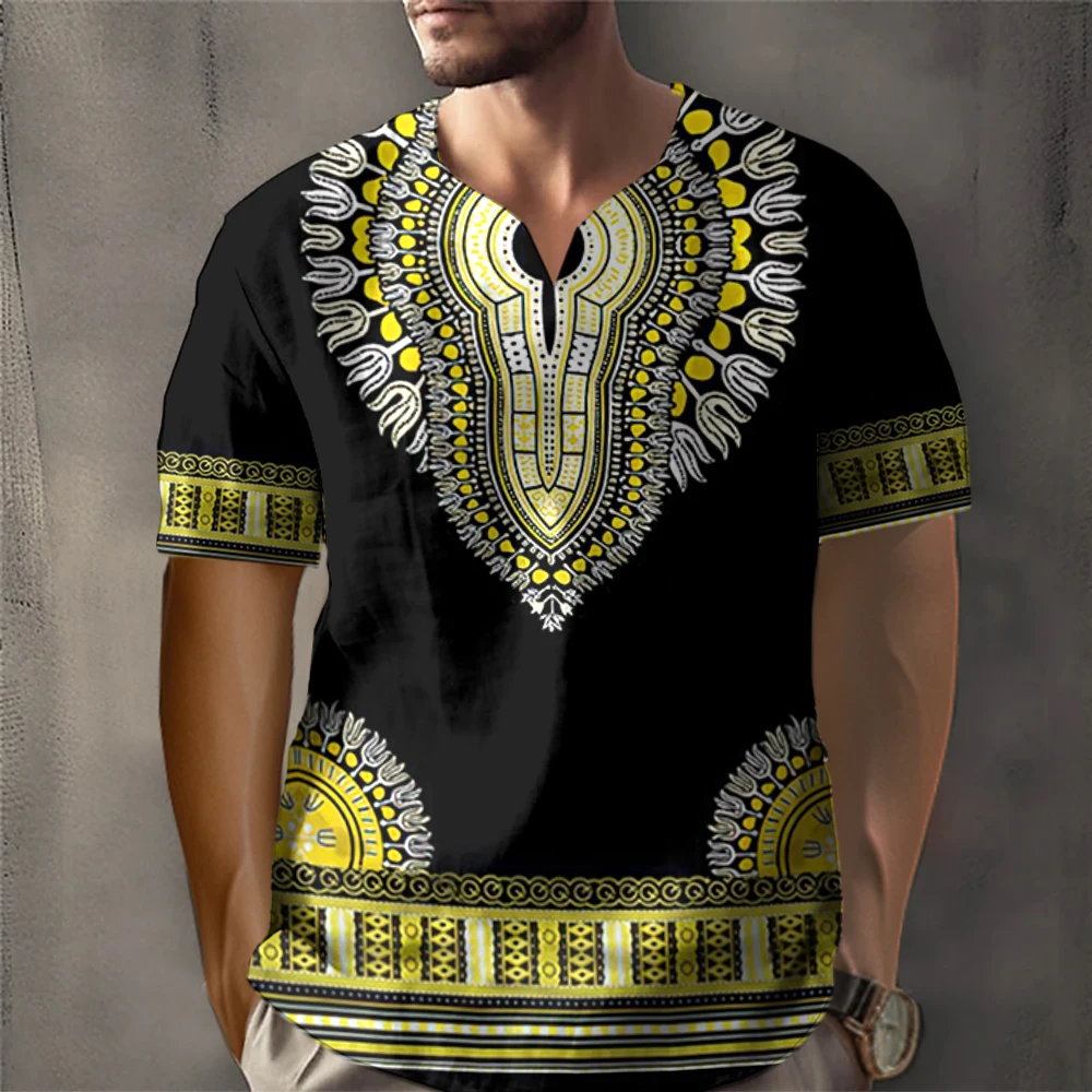 Fashion African Elegance Dashiki Men Tshirt Big Size Afrodescendant Culture T-shirt For Men African Traditional Men's Clothing