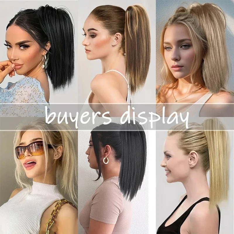 Clip in ponytail hair extension synthetic ponytail clip in ponytail extensions 14Inch synthetic messy short straight ponytail claw clip hair extension