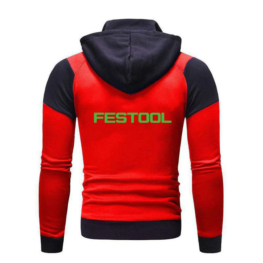 Festool 2023 New Spring and Autumn Men Fashion Harajuku Color Matching Hoodies Casual Hooded Diagonal Zipper Design