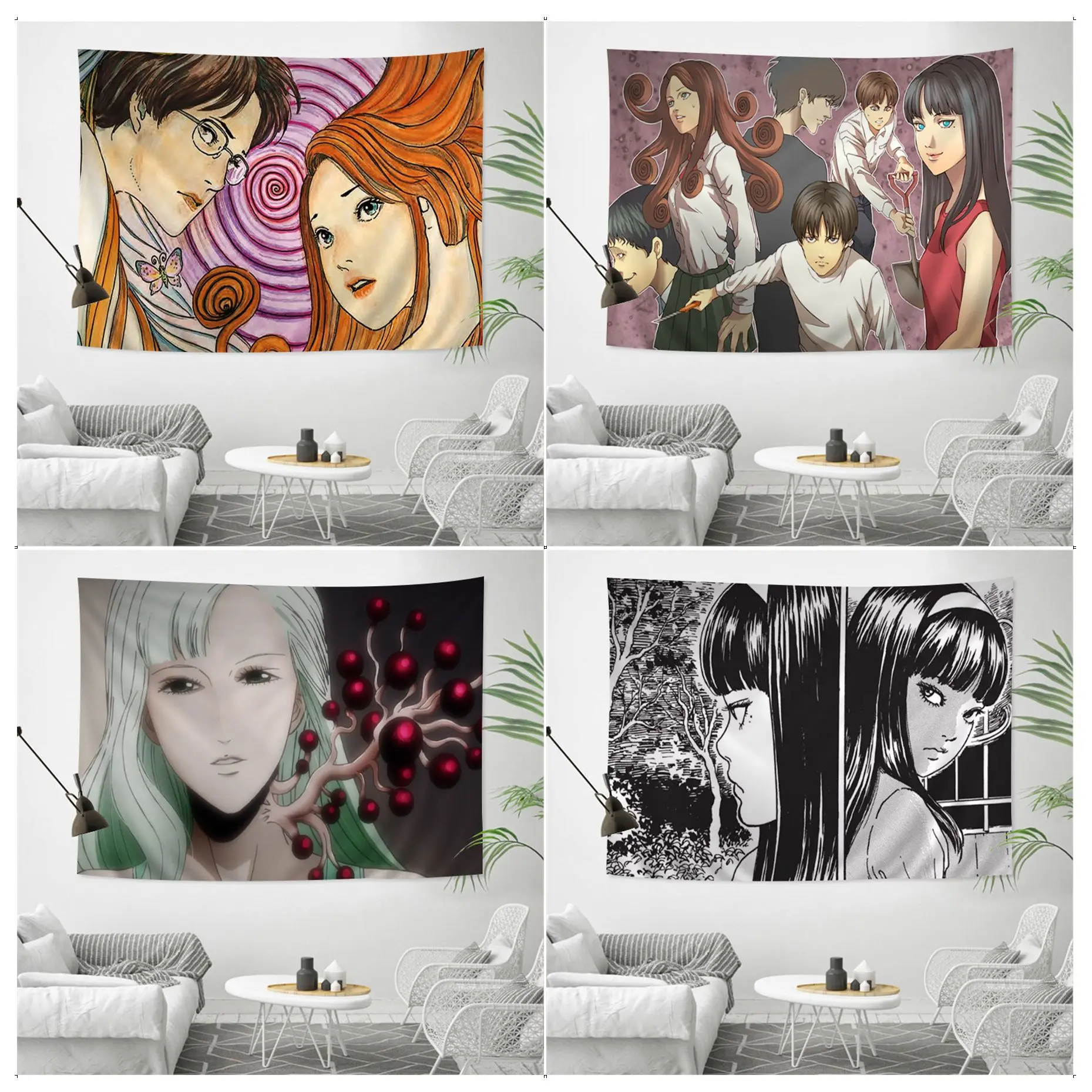 

Junji Ito Tapestry Printed Large Wall Tapestry Hanging Tarot Hippie Wall Rugs Dorm Home Decor