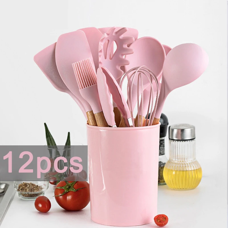 Set Kitchen Utensils Silicone Wooden Handle  Wood Silicone Kitchen Utensils  - 12pcs - Aliexpress