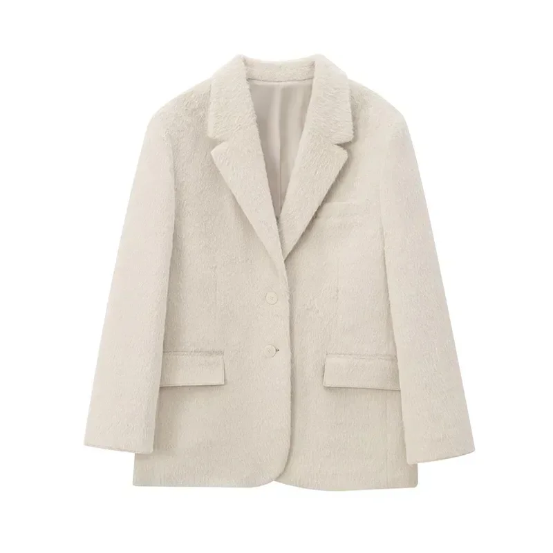 White Mohair Blazer Coat Women Loose Lapel Single-breasted Long Sleeve Thick Warm Jackets 2025 New Office Lady Street Outerwear 13 White Mohair Blazer Coat Women Loose Lapel Single-breasted Long Sleeve Thick Warm Jackets 2025 New Office Lady Street Outerwear
