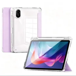Unda Para Tableta de 11 Pulgadas,  Magnética Triple de Cuero PU con Soporte para Lápiz y Cubierta Trasera Acrílica - Redmi Pad 2 11 2025 (Lilac)