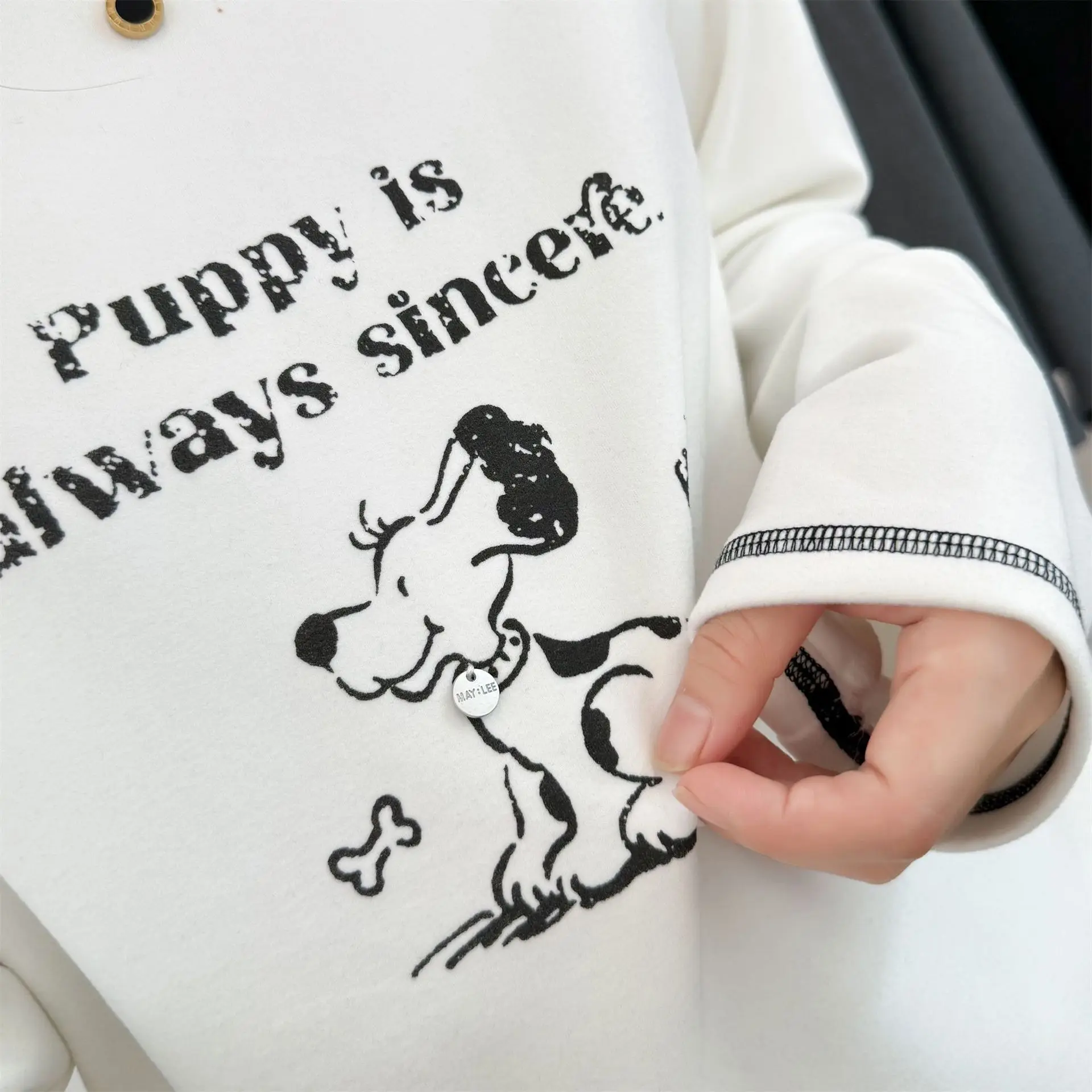 XXXXL Fashion Plus Size Women's T-Shirt Autumn Winter Youthful Casual Printed Cartoon Long Sleeved De Velvet Warm Tops 7051